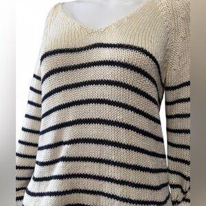 H&M Cream and Black Oversozed Striped V-Neck Sweater